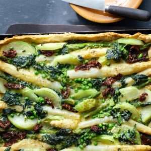 vegan sheet pan pie with spring vegetables