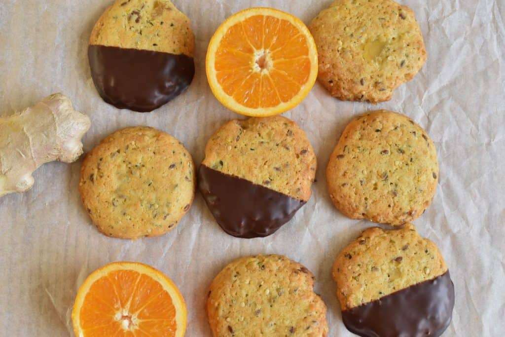 vegan cookies: orange-ginger cookie with chocolate